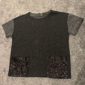 Sequin Pocket Short Sleeve Black Sweater Banana Republic Small